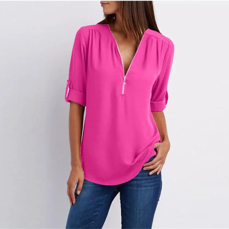 Eliza™ - Stylish Plus Size Loose V-Neck Chiffon Blouse