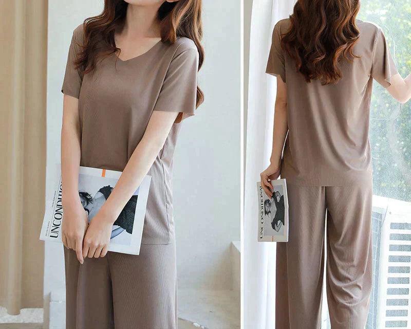 Ivy™ - Soft Ice Silk T-Shirt with Pants Set