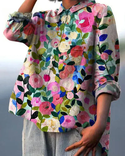 Freya™ - Comfortable Floral Cotton And Linen Shirt