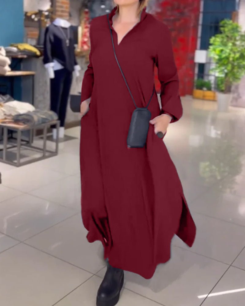 Eloise™ - Comfortable Loose Long Dress With Side Slit Lapel