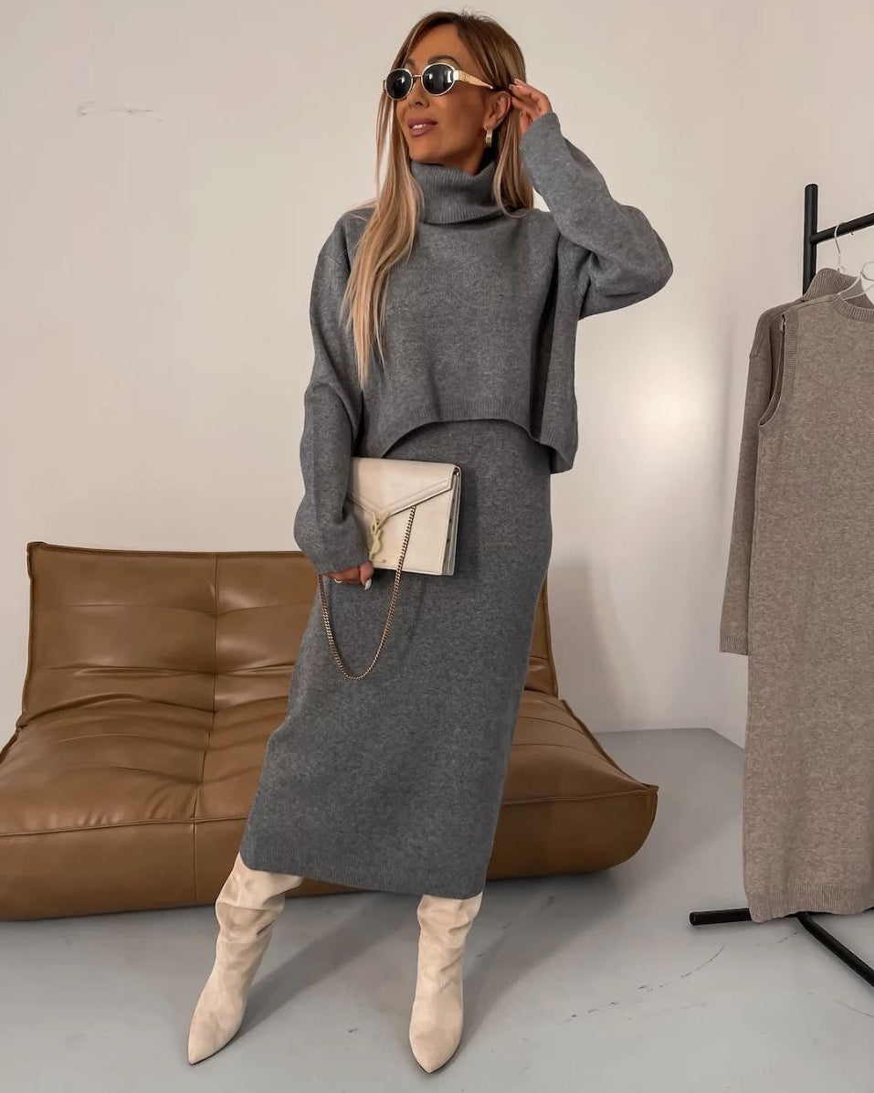 Sienna™ - Comfortable Midi Dress with Turtleneck Sweatshirt