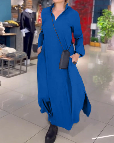 Eloise™ - Comfortable Loose Long Dress With Side Slit Lapel