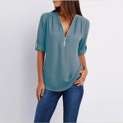 Eliza™ - Stylish Plus Size Loose V-Neck Chiffon Blouse