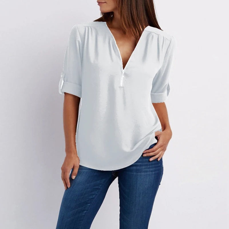 Eliza™ - Stylish Plus Size Loose V-Neck Chiffon Blouse