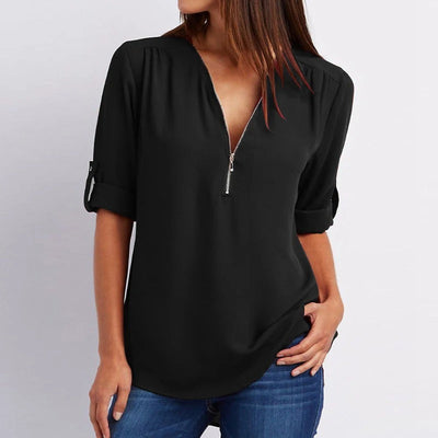 Eliza™ - Stylish Plus Size Loose V-Neck Chiffon Blouse