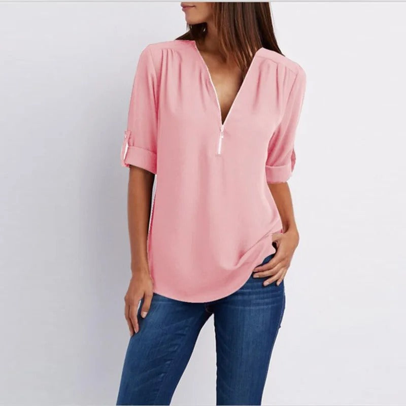 Eliza™ - Stylish Plus Size Loose V-Neck Chiffon Blouse