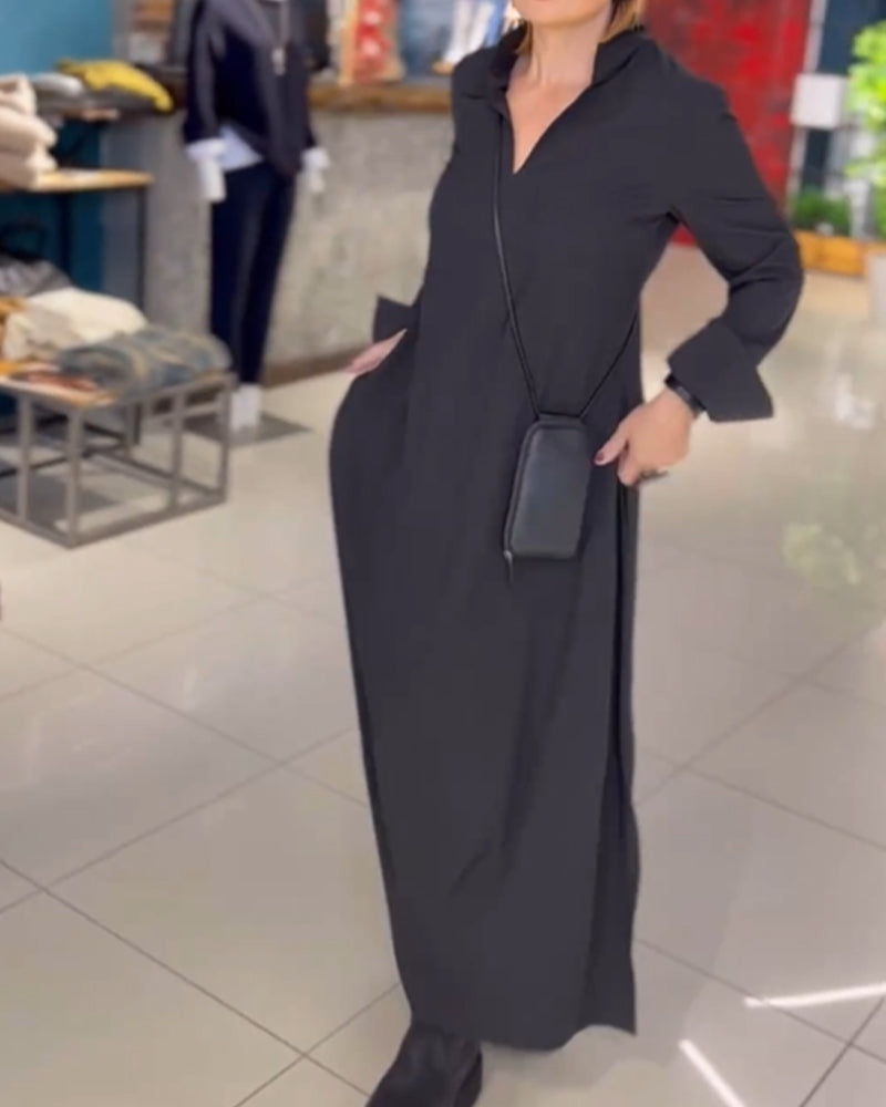 Eloise™ - Comfortable Loose Long Dress With Side Slit Lapel