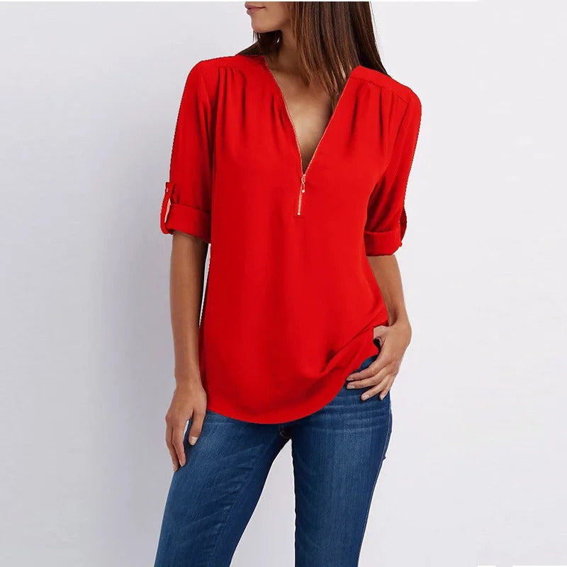 Eliza™ - Stylish Plus Size Loose V-Neck Chiffon Blouse