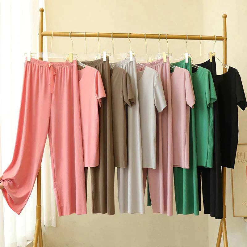 Ivy™ - Soft Ice Silk T-Shirt with Pants Set