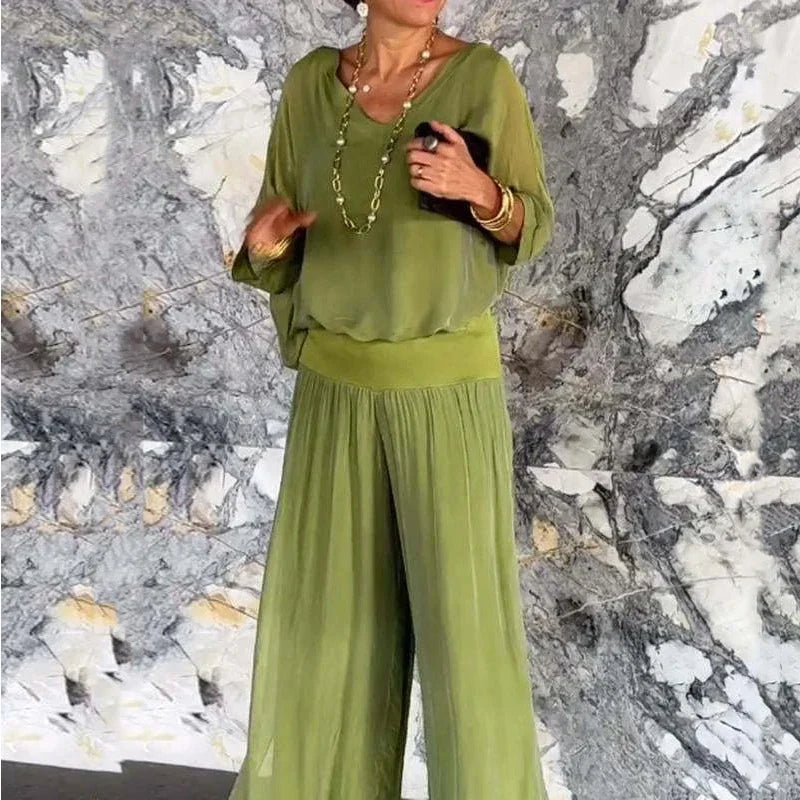 Scarlett™ - Elegant Chiffon Top Wide-leg Pants Two-piece Set