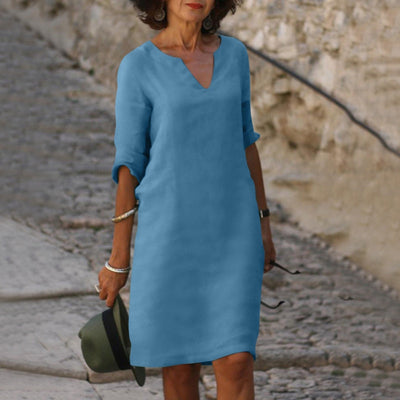 Georgia - Dress with V-Neck and Three-Quarter Sleeves