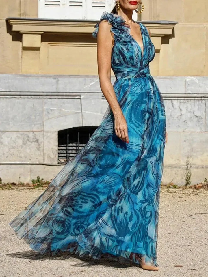 Eloise™ - Elegant Ocean Wave Maxi Dress