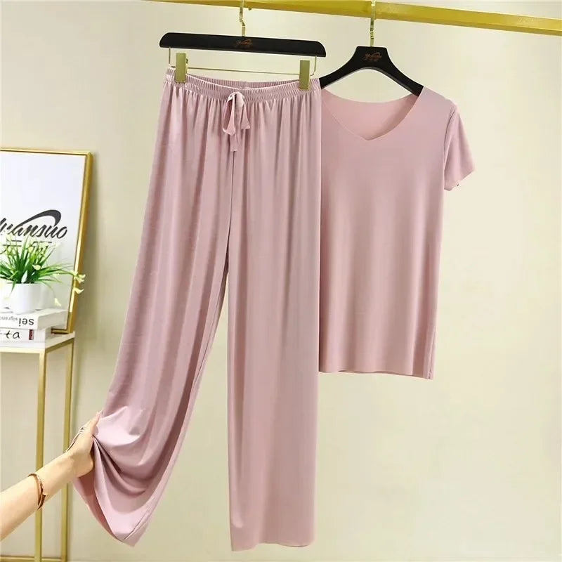 Ivy™ - Soft Ice Silk T-Shirt with Pants Set