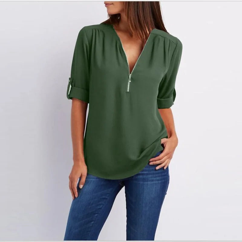 Eliza™ - Stylish Plus Size Loose V-Neck Chiffon Blouse