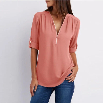 Eliza™ - Stylish Plus Size Loose V-Neck Chiffon Blouse