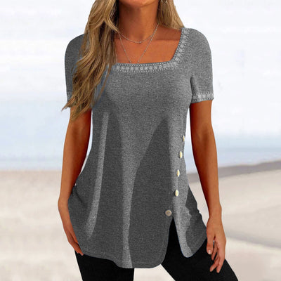 Poppy™ - Stylish Button-Embellished Short-Sleeved T-Shirt