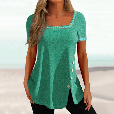 Poppy™ - Stylish Button-Embellished Short-Sleeved T-Shirt