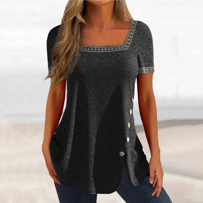 Poppy™ - Stylish Button-Embellished Short-Sleeved T-Shirt