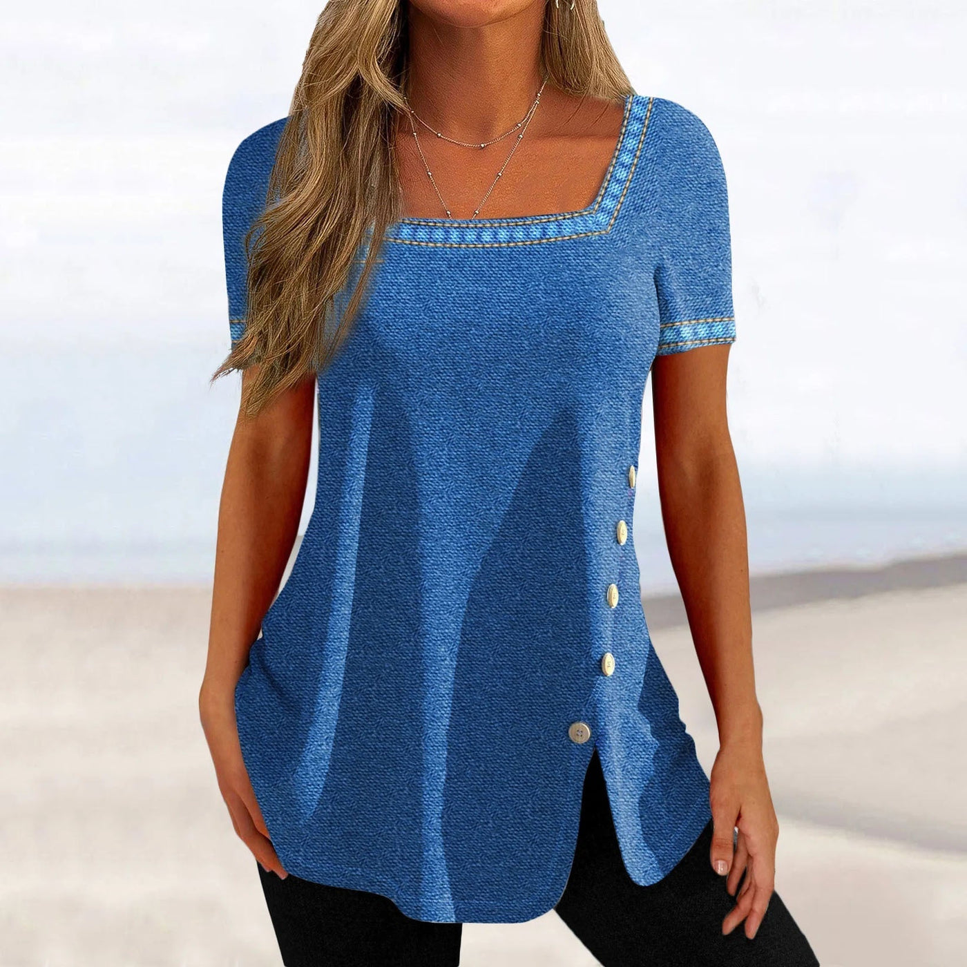 Poppy™ - Stylish Button-Embellished Short-Sleeved T-Shirt